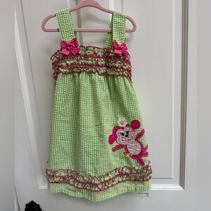 Emily Rose 4T Girls Green and Pink Seersucker Striped Strapless Monkey Dress